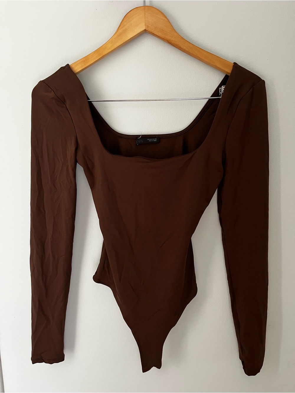 Zara Long Sleeve Brown Square Neck Bodysuit